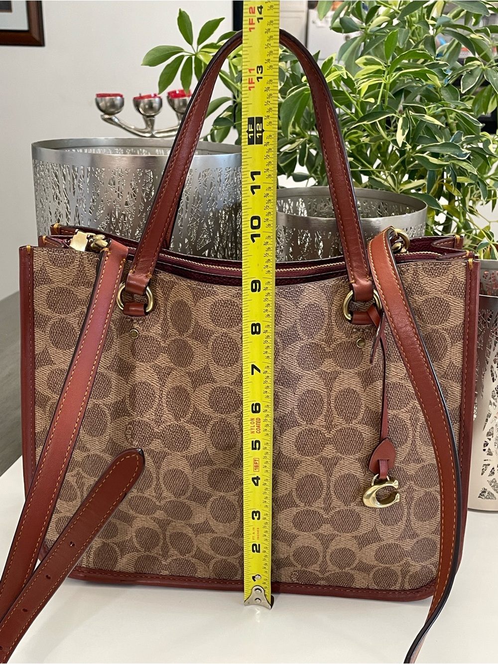 Coach Brown Signature Canvas Tote with Saddle Leather Trim - Picture 6 of 11